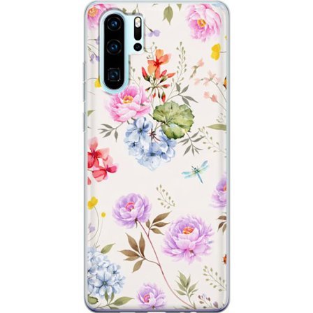 Kompatibelt Mobildeksel til Huawei Huawei P30 Pro Blomstrete mønster med håndmalte blomster, sommerfugler og insekter i romantisk skandinavisk stil