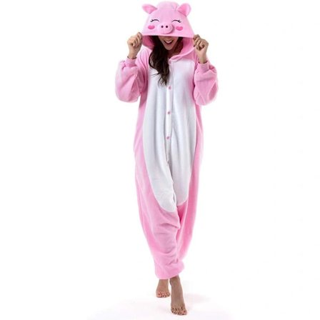 Kuuma tarjous alhaiseen hintaan! Unisex Aikuisten Sarjakuva-asu Halloween Joulu Pyjama Haalari Onesie Pehmo Cosplay Pyjama Vaaleanpunainen Sika S-