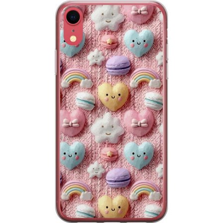 Kompatibelt Mobildeksel til Apple iPhone XR Pastellmotiv med hjerter, skyer, regnbuer og makroner mot rosa bakgrunn i en søt drømmende stil.