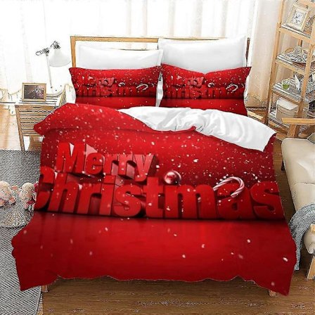 Enkelt dynetrekk rødt julesengesett for barn og ungdom