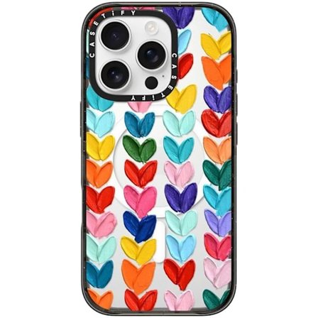 Impact-deksel for iPhone 16 Pro [Slank / 2,5 m. 4X Militær Grad Fallbeskyttelse/Kompatibel med Magsafe] - Klare Polka Daub-hjerter