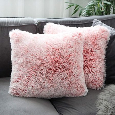 2 stk. Hjemmeinnredning Luksusserie Supermyk Stil Kunstig Pels Putetrekk Putetrekk for Sofa/Seng Svart Nyanse Rosa
