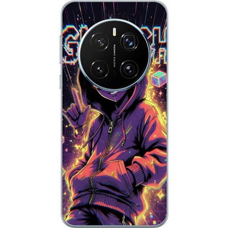 Kompatibelt Mobilskal till Honor Honor Magic7 Pro Cyberpunk-inspirerad hoodie-karaktär med neon, glitch-effekter och mask, futuristisk digital konst