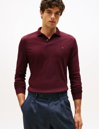 Tommy Hilfiger L/S Liquid Cotton Reg Polo - Burgundy - XXXL