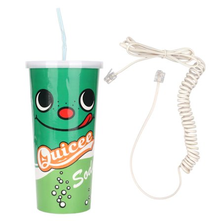 Tecknad Cola Cup Dekorativ Stationär Telefon HD-Samtal Trådbunden Telefon för Hemmakontor Grön