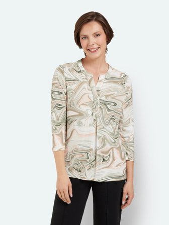 BRANDTEX - 3/4 Ærmet T-shirt - Khaki Mix - Mønstret