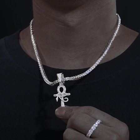 Nytt 925 Sterling Sølv Horus Øye Ankh Kors Anheng Iced Out D VVS Moissanite Anheng Halskjeder for Kvinner Hip Hop Smykker