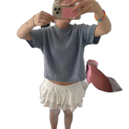 Blå kortärmad stickad tröja