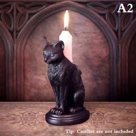 Gotisk lysestake Vintage Cat Wolf Bat Statue Halloween Cand A2