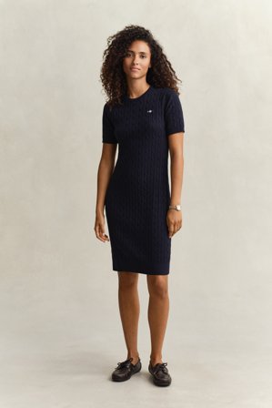 GANT Damen Zopfstrick Kleid aus Baumwolle (M) Marineblau