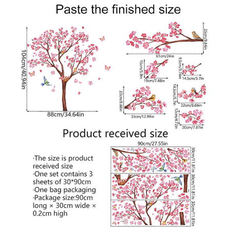 Kirsebærtre Blomst Veggdekorasjoner Rosa Blomster Trær Veggdekorasjoner Fugler og Grener Veggdekor