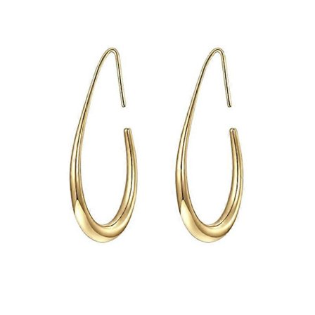 Dråbeformede Hoop Øreringe til Kvinder - 18k Guld/Hvidguld Belagte Store Ovale Træk-Gennem Hoop Øreringe Højpoleret Statement Smykkegave