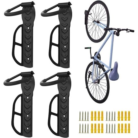 Väggmonterat cykelställ, kraftiga förvaringskrokar för garage, halkfritt anti-repgummi, avtagbara förvaringssystemkrokar - Svart