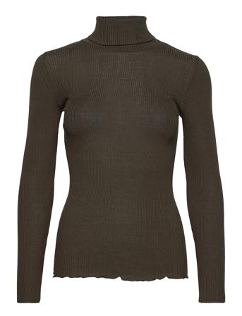 Silk T-Shirt Regular Ls Roller Neck T-shirts & Tops Long-sleeved Grön Rosemunde