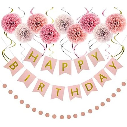 (Rosa och Guld) Födelsedag Dekorationer Set, Födelsedag Dekorationer
