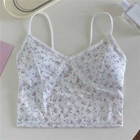 V-ringad Toppar Blommig Camisole VIT