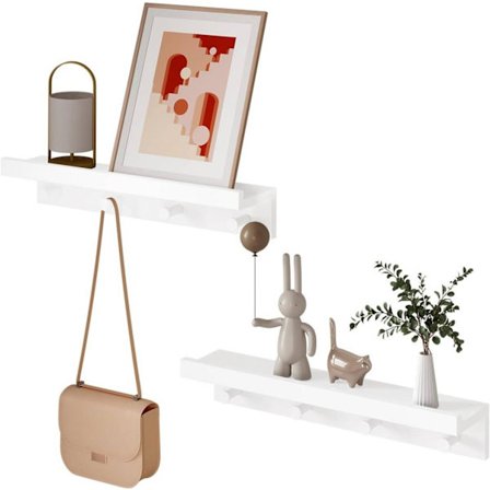 Rootz Vägghylla i barockstil - Vit flytande hylla - Väggmonterade hyllor - MDF - Förvaring & Display - 51cm x 12cm x 10cm