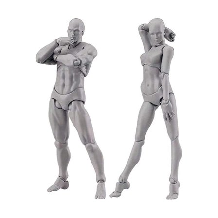 Kropsdukke, Kunstner Mannequin Blockhead Leddelt Mannequin Tegnefigurer Mand+Kvinde Sæt (Grå)