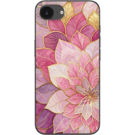 Kompatibelt Mobildeksel til Apple iPhone 16e Rosa og lilla blomstermønster med gyldne detaljer - Elegante mandala-inspirerte motiv