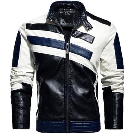 Pojke Höst Vinter Läderkappa Kontrastpaneler Plus-size herr PU-rock Lug Tunn Motorcykeljacka Tidvatten BLUE XXXL