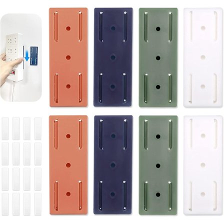 Selvklebende sokkelbraketter uten boring, 8 stk selvklebende strømlistfester uten boring veggmontert stikkontaktholder for WiFi-ruter