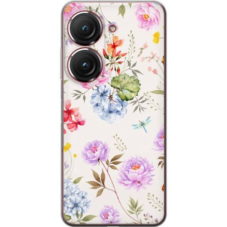Yhteensopiva Puhelinkuori Asus Asus Zenfone 9 Kukkakuviota käsinmaalatuilla kukilla, perhosilla ja hyönteisillä romanttiseen skandinaaviseen tyylii