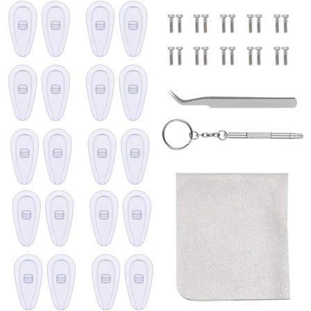 Glasögon reparationskit, 10 par silikon näskuddar, halkfria luft näskuddar skruv-i glasögon, skruva i glasögon näskuddar med skruv pincett och 
