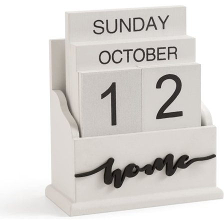 Evighedskalender i træ til skrivebordet, sød måned uge dato display daglige træklodser til skrivebordet, genanvendelig årlig, hvid kalender