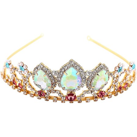 Pige Fødselsdagsgave Rapunzel Tiara Aurora Borealis Sten Glimmer Guld Krone Halloween Prinsesse Tangled Kostume Smykker