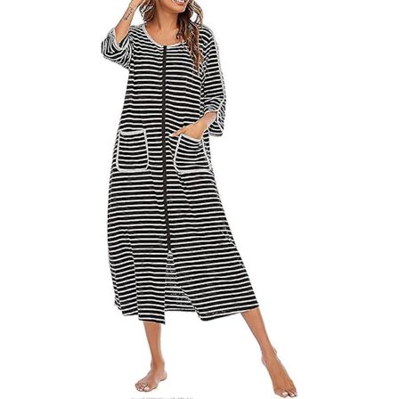 Damrockar Morgonrockar, dam Zipper Rock Kort/långärmad Morgonrock Mjuk Dragkedja Badrock Med Fickor Nattkläder Sovkläder