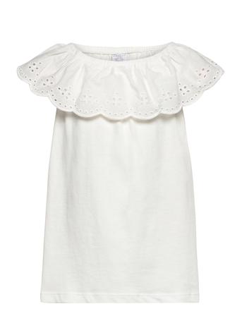 Top Big Frill Embroidery T-shirts Sleeveless Hvit Lindex*Betinget Tilbud