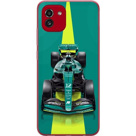 Yhteensopiva Puhelinkuori Samsung Samsung Galaxy A03 Aston Martinin Formula 1 -auto vihreässä kilpailumuotoilussa, jossa on moderni studiosentuntma