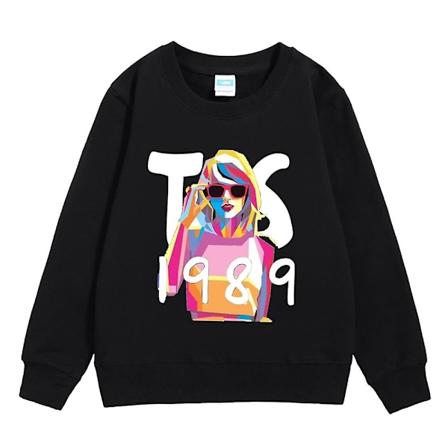 Barnekjoler Taylor Swift 1989 Trykt Genser Casual Løs Lang Ermet Genser Jumper Gave-Perfekt Black 7-8 Years