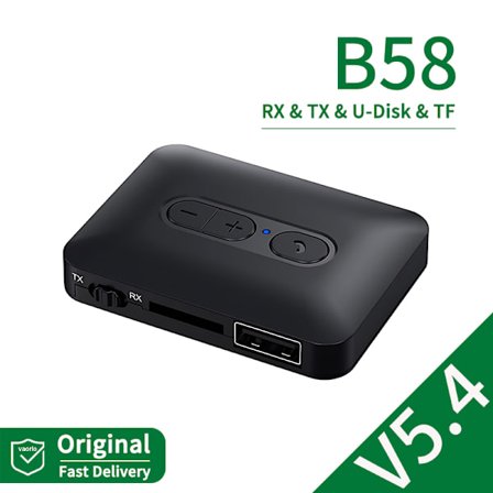 Bluetooth 5.4 -äänilähetin-vastaanotin USB TF-kortilla ja 3,5 mm AUX-tulolla, langaton stereosovitin mikrofonilla autoon ja tietokoneeseen