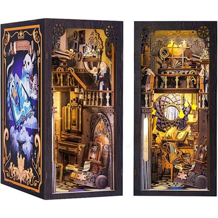 DIY Bog Nook Miniature Dukkehus Kit Nook Nook 3D Puslespil Bog Trækunst Bogstøtter med LED-lys an