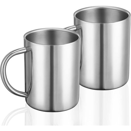 Pakke med 300 ml dobbelveggs rustfritt stål krus Reiser Campingkopp Egnet for kalde eller varme drikker Sølv, 300 ml-2P