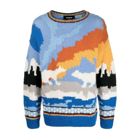 Dsquared2, Round-neck Knitwear Blauw, Heren, Maat:M