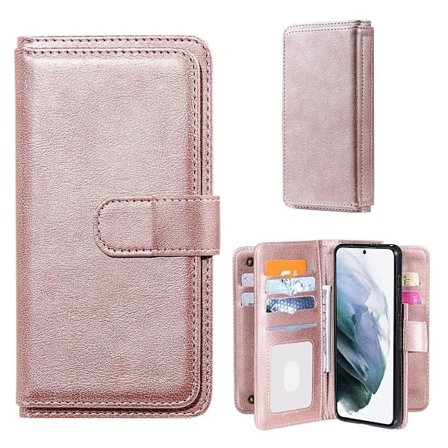 10-slot Lommebok Etui til Samsung Galaxy S21 - Rose Gull