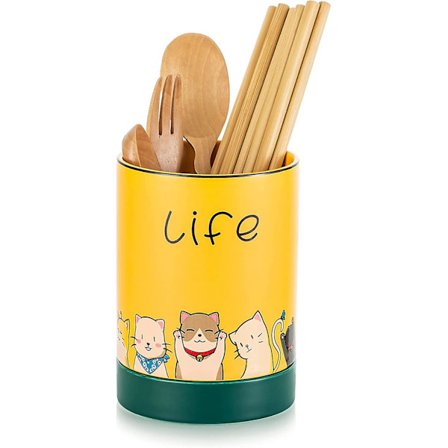 Kjøkkenredskapsholder, Keramisk Bestikkholder Med Søt Kattmønster, Praktisk Kjøkken