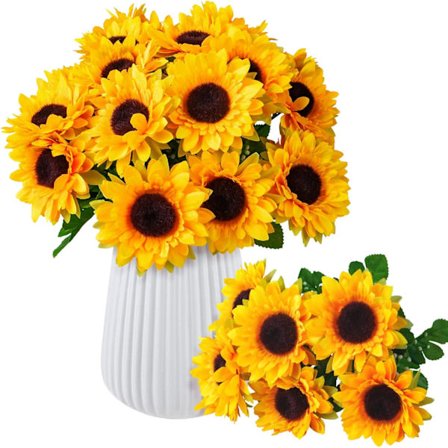 Sett med 3, kunstige buketter, solsikker, falske blomster for innendørs