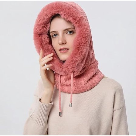 ING Vinterhue til Kvinder - Strikket Hue - Fleecehue med Snøre - Pink