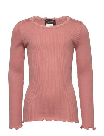 Silk T-Shirt W/ Lace Langærmet T-shirt Lyserød Rosemunde Kids