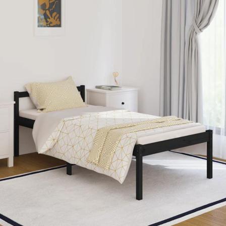 Vidaxl Sängram Svart Massiv Furu 90x190 Cm 3ft Svart