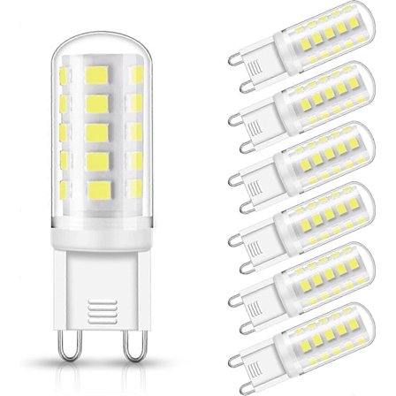 6-pak G9 LED-pærer, 3W svarende til 30W, 350LM halogenbase, kold hvid 6000K, 360 graders rotationsvinkel, ikke dæmpbar [Energiklasse A+][Energiklasse 