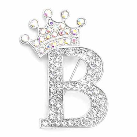Fashion Crown 26 forbokstaver A til Å Crystal Rhinestone Broo Silver-B