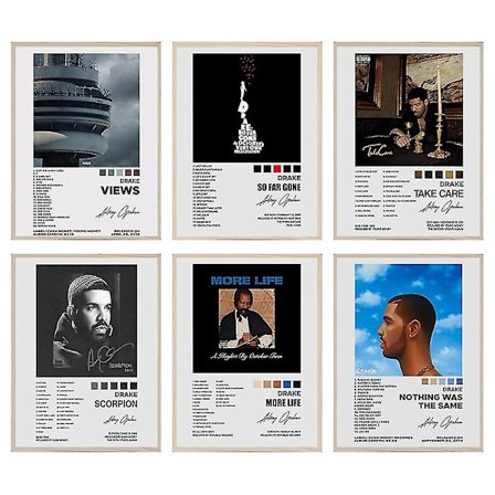 6 stk/sett Drake-plakater Musikkalbumomslag Plakater Rom Estetisk Veggkunst Hjemmedekorasjon Gaver Uinnrammet