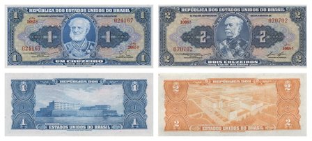 Brasilien 1954-1958 ND - 1 + 2 Cruzeiro - 2 sedler - Ucirkuleret