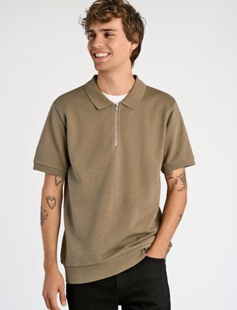 Lindbergh Jersey Pique With. Zip S/S - Beige - S