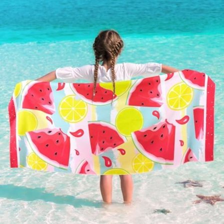 Strandhåndklæde til børn – Vandmelon Strandhåndklæde 70 x 150 cm Blødt Polyester Absorberende Badehåndklæde Sport Pool Badehåndklæde til Pige