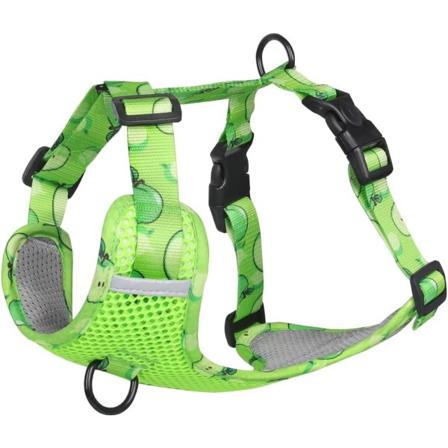 Åndbar hundeseletøj til sommer, ingen træk justerbar D-ring reflekterende sele webbing gåsele til små mellemstore store hunde (grøn, L)